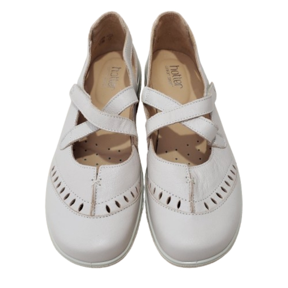 Hotter Comfort Concept Lulu Mary Jane Shoes Size 10 Cream Beige Casual Comfy - Picture 2 of 10